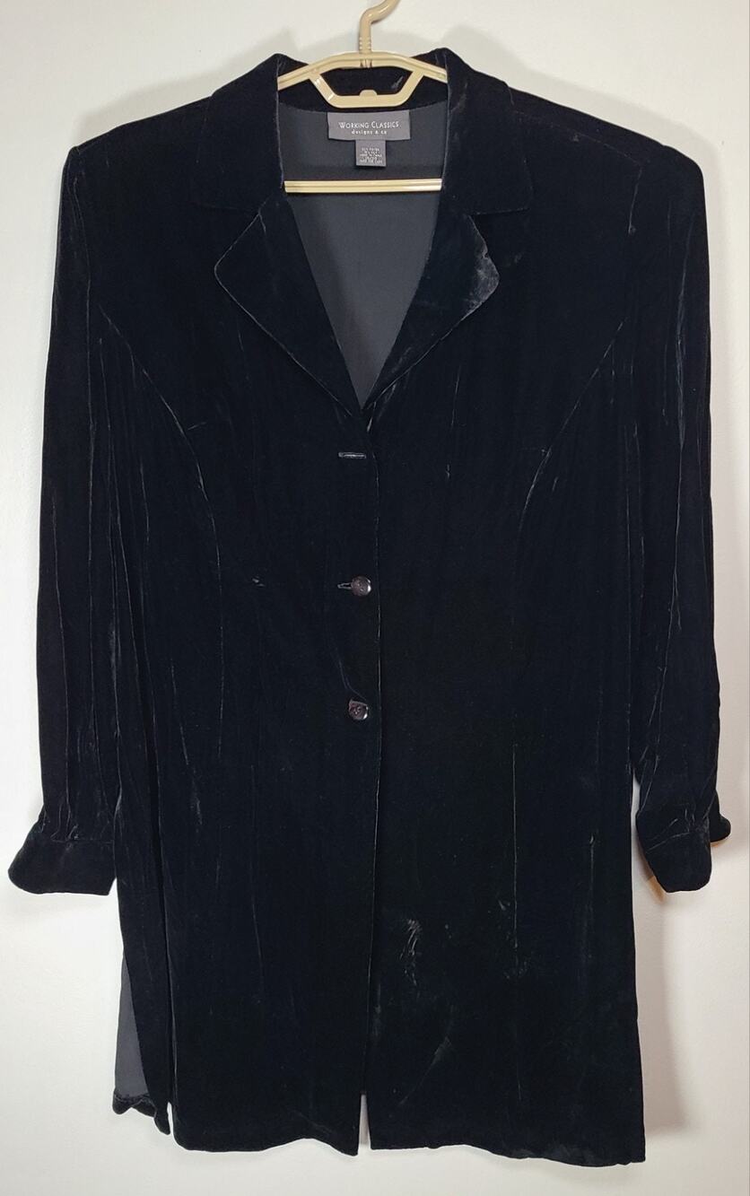 Vintage Black Silk Blend Velvet Mid Jacket Women’s 18/20 Whimsigoth Fairy Grunge